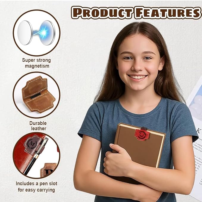 Custom Bookmark with Pen Holder with 26 Letters Personalized Magnetic Leather Book Mark, Customized Name Book Marker Clip with Initial for Men Women, Gifts for Book Lovers, Readers, (Blue, D)