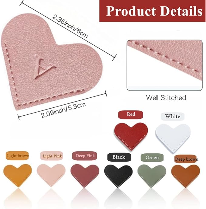 Personalized Leather Heart Bookmark, 26 Letters Customized Corner Book Mark for Reading Women, Book Marker with Initials，Cute Gifts (Light Pink+Deep Pink+Green+Light Brown, S)