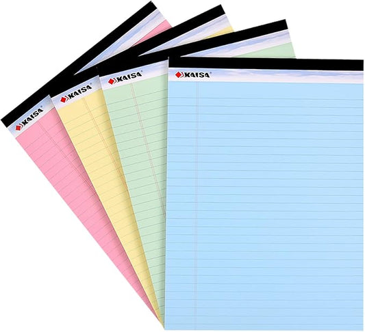 KAISA Colored Legal Pad Writing Pads 8.5x11 inch, Wide Ruled, 40 Sheets/Pad, 20lb Colored Paper, Perforated Writing Pad with Sturdy Back (4 Pads), KSU-5972