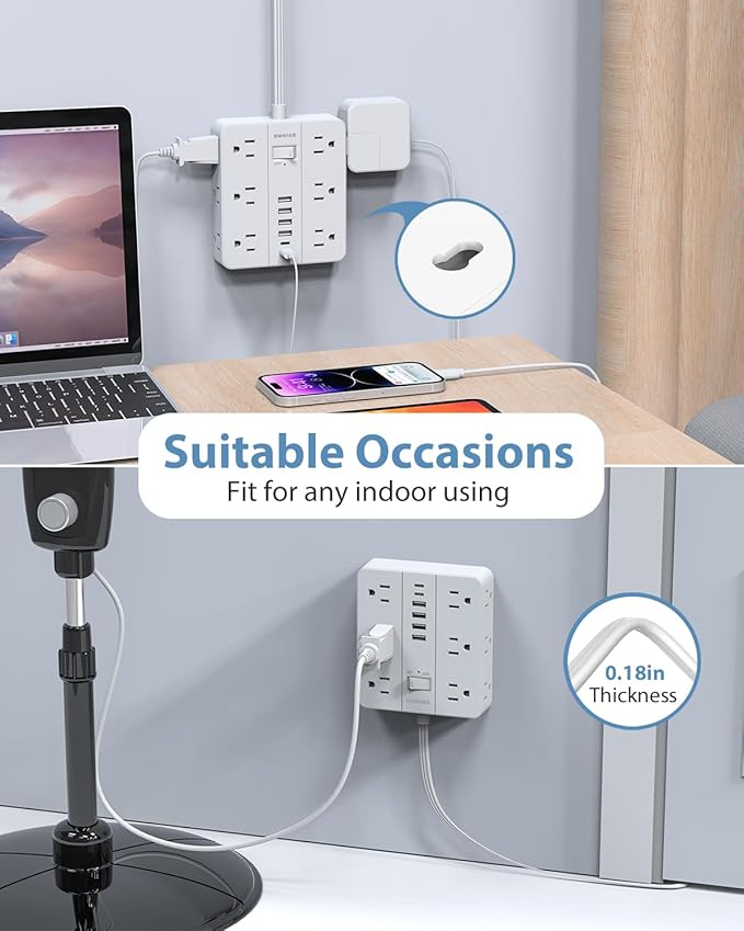 Power Strip Surge Protector 23ft Extension Cord,SMNICE Flat Plug with 12 Outlets 6 USB(2 USB C),Surge Protector Charging Station with Overload Protection for Home, Dorm,Office