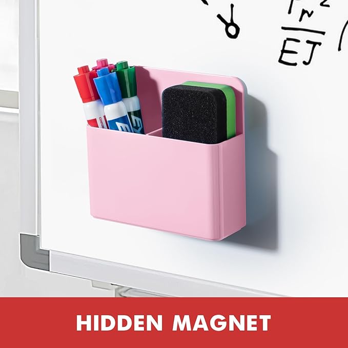 BEYGORM 2 Pack Plastic Magnetic Pen Holder for Refrigerator, Dry Erase Marker Holder for Whiteboard，Magnet School Locker Organizer Accessories, Pencil Cup, Pen Caddy, Classroom Organization(Pink)