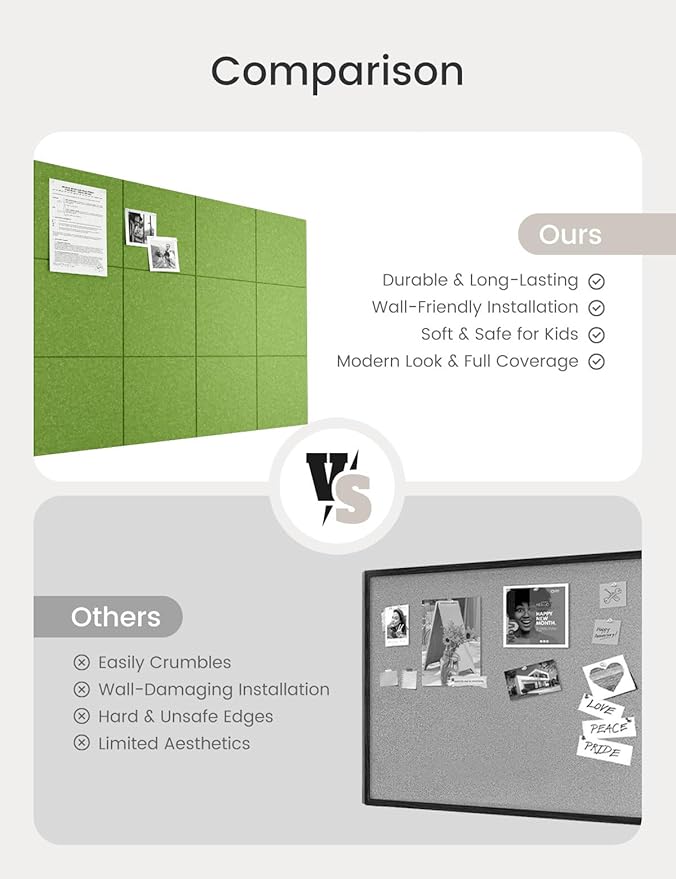 Bumusty Large Cork Board 47"x35" Alternative - 12 Pack Felt Wall Tiles with 70 Safe Removable Adhesive Tabs, 30 Pushpins, Cork Boards for Walls Pin Board Bulletin Board Office Decor (Grass Green)