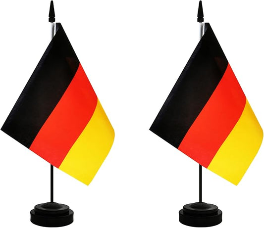 2 Pack Germany Desk Flag, Germanic Table Office Flag with Solid Pole and Stand Base, International Country Flag, Festival Celebration, Classroom Meeting Desktop Decoration (Germany)