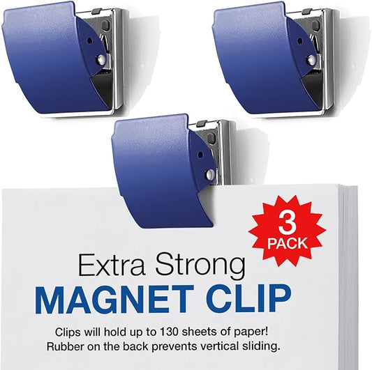 Extra Strong Magnetic Clips for Refrigerator and More, Large Blue, 3-Pack