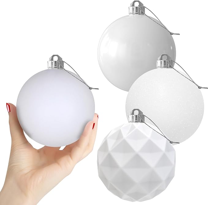 White 4.0" Large Christmas Balls - Christmas Tree Decoration Ornaments Shatterproof Hanging Balls for Birthday Halloween Holiday Wedding Decorations Set of 4pcs