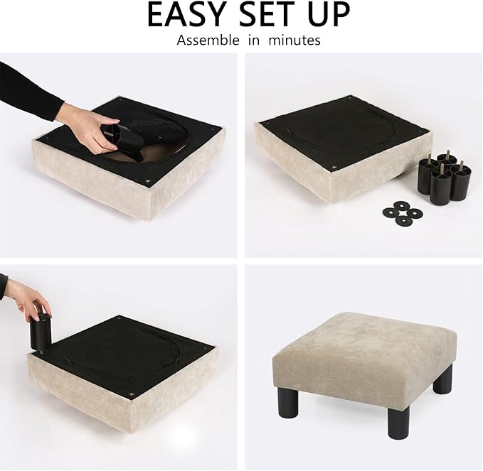 Joveco Small Foot Rest Stool Ottoman, 15" Fabric Square Footstool Upholstered Footrest for Chair, Under Desk, Office, Living Room, Wheat