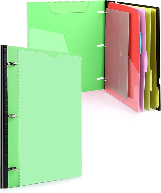 WOT I Telescoping Project Organizer, Refillable Binder with Dividers and Pockets, 13 Pocket Folders, 1 Inch 3 Ring Binder, Green