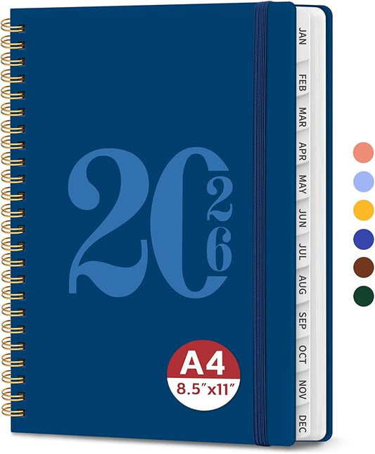 2026 Planner, Weekly and Monthly Calender Planner, Jan 2026 to Dec 2026, Hardcover 2026 Calendar Planner Book with Tabs & Inner Pocket, Office Home School Supplies for Women & Men - A4 (8.5" x 11"), Navy Blue