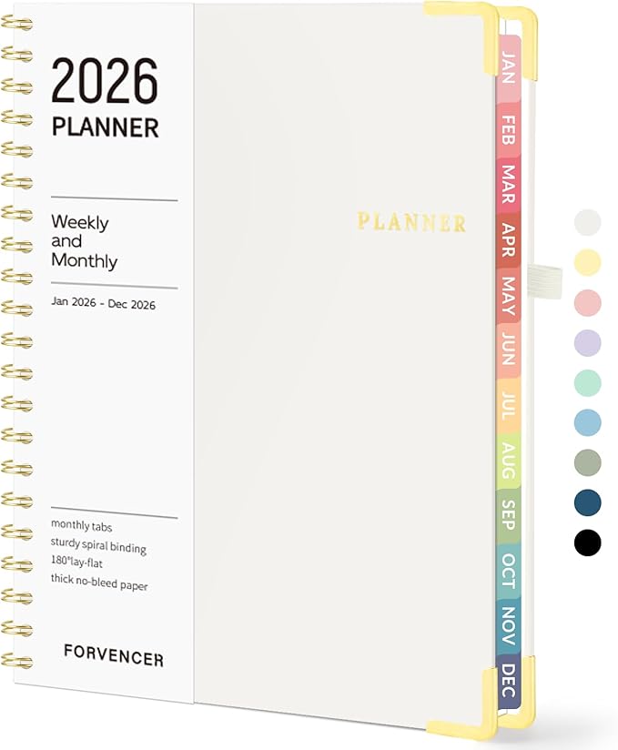 2026 Planner, Forvencer Calendar Planner Weekly and Monthly, January 2026-December 2026, 8.5" X 11", Hardcover Agenda Book with Tabs, Cute Daily Journal Planning with Inner Pocket, Home College Organizer Notebook for Office School Supplies, A4, Off-white