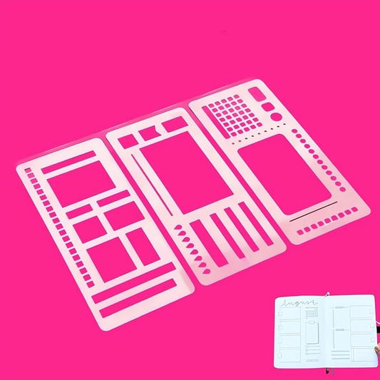 Handmade Flexible Record Template, 3-Pack Planner Stencils Set for Journaling, Habit Trackers, Task Lists & Daily Planning, Compatible with Dot Grid Journals, Coils, Discs & Rings (C)