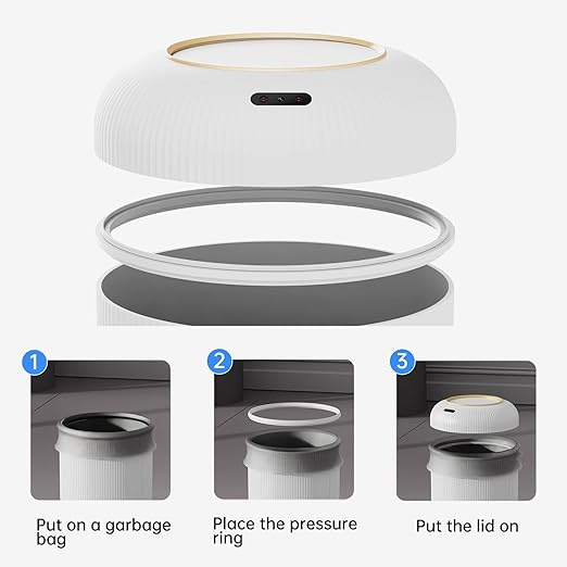 URALFA Motion Sensor Trash Can with Lid, 3 Gallon / 11 L Automatic Bathroom Trash Can, Touchless Trash Bin, Smart Plastic Garbage Can for Bedroom, Kitchen, Living Room, Office, White