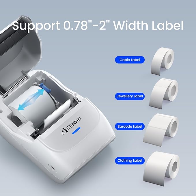 CLABEL Thermal Label Maker Machine: 221B Bluetooth Label Printer Mini Sticker Barcode Printer Inkless Label Maker Compatible with Clothing Price Labeling with 1 Roll of 50x30mm Label(Gray White)