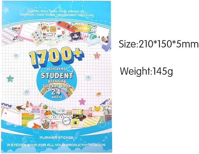 1700+ Planner Stickers Book, 24 Sheets Waterproof Repositionable Stickers for Journal, Bullet Planner, Scrapbook & Calendar, Functional Decorative Sticker Set & Gift (Student Theme)