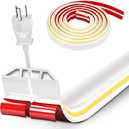 10ft Large White Floor Cord Cover, Self-2" (W) x 0.6"(H), Cable Cavity:0.8"(W) x 0.4"(H), Adhesive Power Cable Protector, Silicone Cord Protector, Cord Management, Cord Concealer and Cable Hider