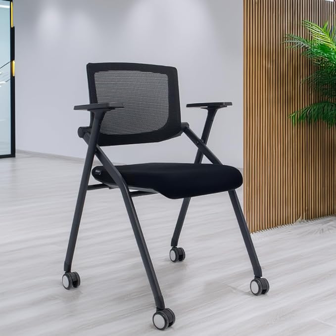 40 Pack Chairs Stackable Conference Room Chairs with Wheels and Paddle, Ergonomic Mesh Back and Arms for Home Office Desk Folding Chairs (20 Boxes)
