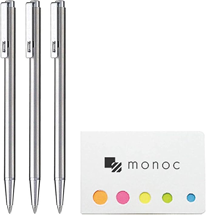 Zebra Mini Ballpoint Pen T-3 for Notebook, 0.7 mm, Black Ink, 3-pack &"monoc" Sticky Note(Japan Import)