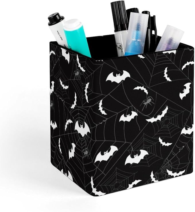 Square Pen Holder & Pencil Organizer for Desk - Office Storage Organizer, Markers/Makeup Brushes/Scissors Holder, Compact Desk Decor Accessories for Home Classroom School(Bat)