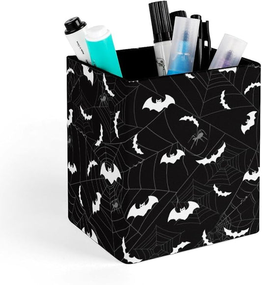 Square Pen Holder & Pencil Organizer for Desk - Office Storage Organizer, Markers/Makeup Brushes/Scissors Holder, Compact Desk Decor Accessories for Home Classroom School(Bat)