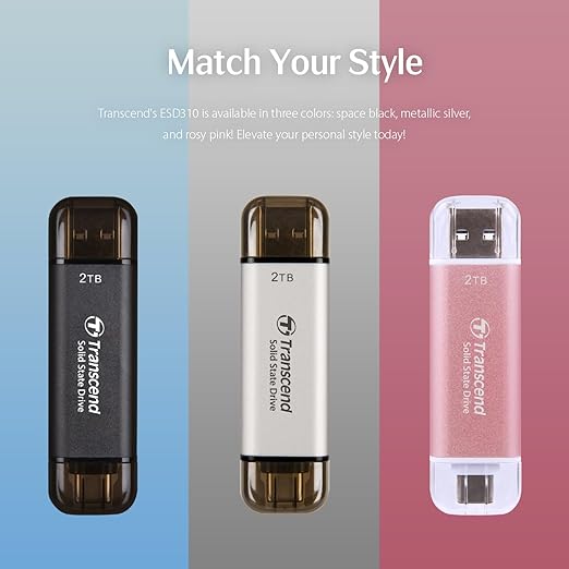 Transcend 512GB USB C External SSD, Up to 1,050MB/s, USB 3.2 Gen 2 Flash Drive, 2-in-1 Memory Stick Type C &Type A, Thumb Drive Photo Stick for Windows, Mac, iPhone, iPad, Android, Tablet&PC, Smart TV