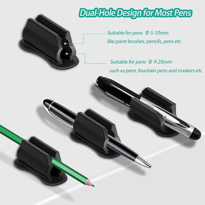 Adhesive Pen Holder for Wall Pencil Holder for Desk Organizer, 6Pack Silicone Pen Holders for Clipboard, Marker Holder Sticky Pen Holder for Desk, Office Supplies Stylus Holder Pen Organizer (6 grey)