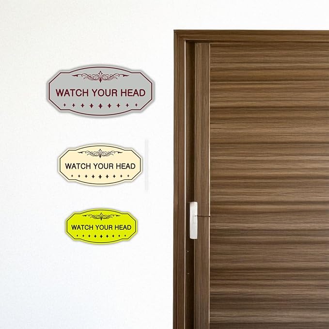 Signs ByLITA Victorian Watch Your Head Sign (Ivory/Dark Brown) - Large 2 Pack
