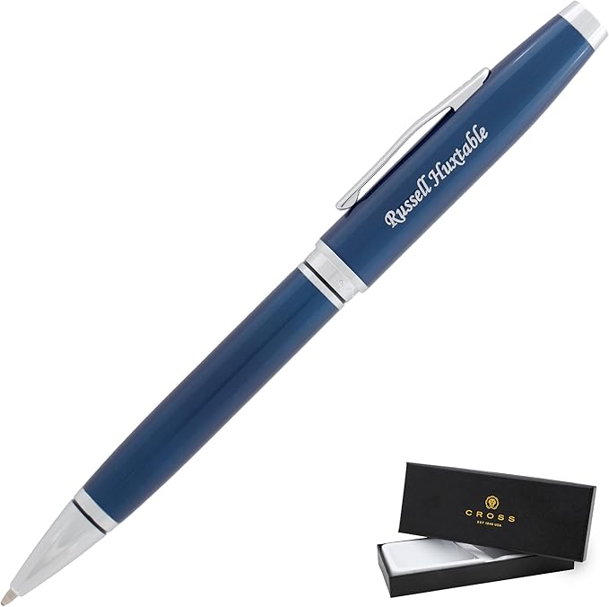 Personalized, Custom Engraved Cross Pen for Men or Women | Cross Coventry Ballpoint Pen | Luxury Gift for Office, Graduation and Business [Blue Lacquer with Chrome Trim]