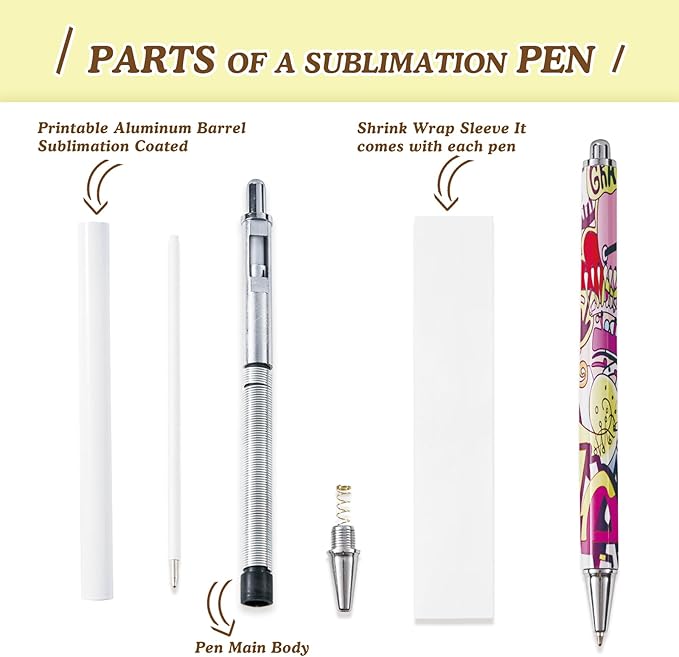 15 Pack Sublimation Pens Blank With Shrink Wrap, No Clip Heat Transfer Sublimation Ballpoint Pen, White Aluminum Personalized Customized Sublimation Pen for DIY Office School Stationery Supplies