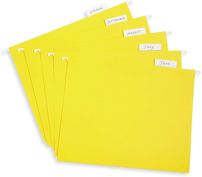 Blue Summit Supplies Hanging File Folders, 25 Reinforced Hang Folders, Designed for Home and Office Color Coded File Organization, Letter Size, Yellow, 25 Pack