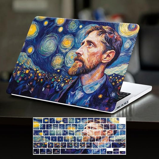 DTangLsm Compatible for MacBook Air 13 inch Case 2025 2024 2023 2022 M4 M3 M2 A3240 A3113 A2681, Smooth Plastic Hard Shell Protective Cover for MacBook Air 13.6 Laptop Case + Keyboard Cover, Van Gogh