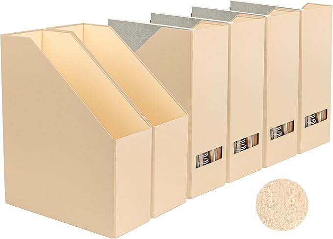 Magazine Holder - File Holder and Desk Organizer, Cardboard Book Organizer and Storage Box for Documents, Magazine Holder Rack for Office, Home and Classroom (Latte Brown, 6-Pack)