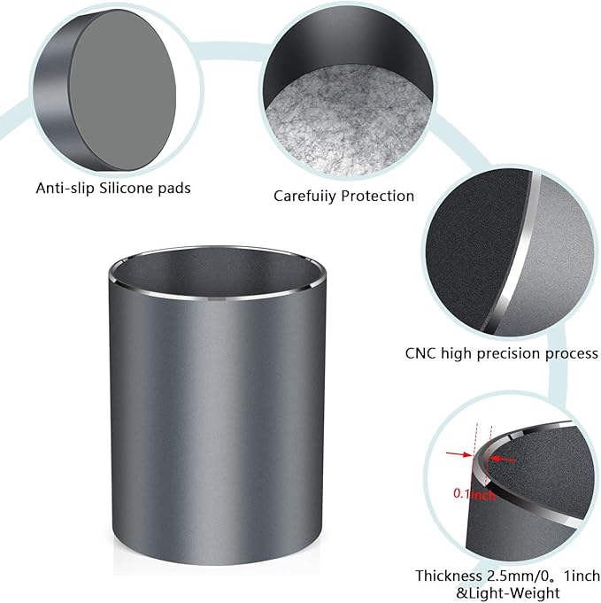 Pen holder, aluminum alloy waterproof pen holder, desktop simple and modern minimalist, multifunctional office supplies for families, kids and schools Grey