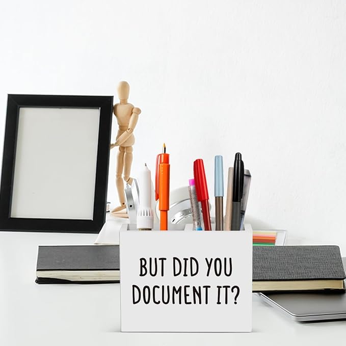 But Did You Document It Funny Boss Gifts Office Room Decor for Women Men HR Manager Coworker Friend Employee Wooden Pencil Holder, Boss Day Gifts Funny Office Accessories Desk Decor