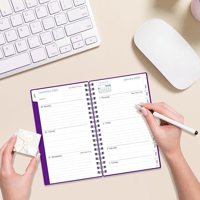 2026 Pocket Planner/Calendar - 2026 Planner from January 2026 - December 2026, Planner 2026 with 12 Tabs, Twin-Wire Binding, Inner Pocket, 3.75" x 6.75, Purple