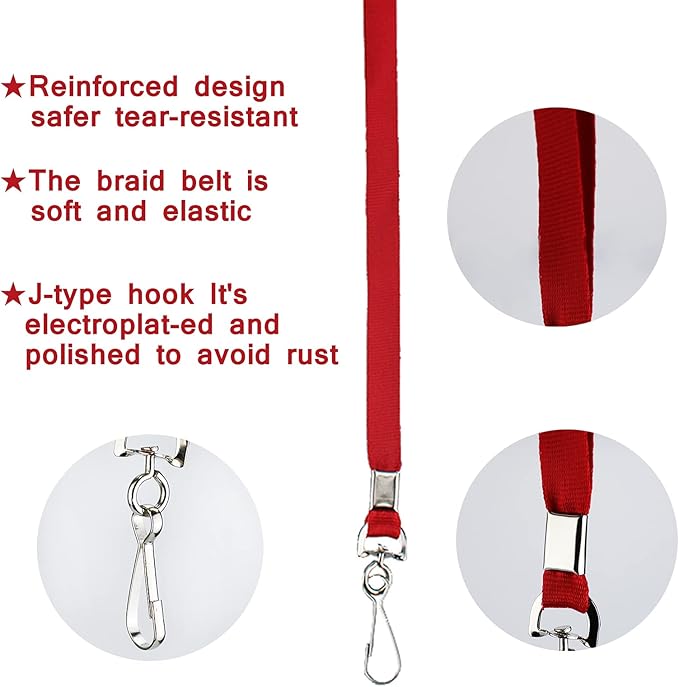 Red Lanyards Bulk 50 packs Lanyards for ID Badges,Lanyards with Swivel Hook Clips for Name Tag Lanyard ID Holder