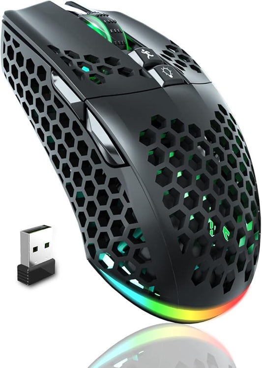 SM600 Honeycomb Shell Gaming Mouse Wireless,8000 DPI Tri-Modes BT5.1/2.4G Wireless/Type-C Wired Gamer Mouse with 2 Side Buttons, Macro Programmable and RGB Light for PC/Mac/Laptop,Black