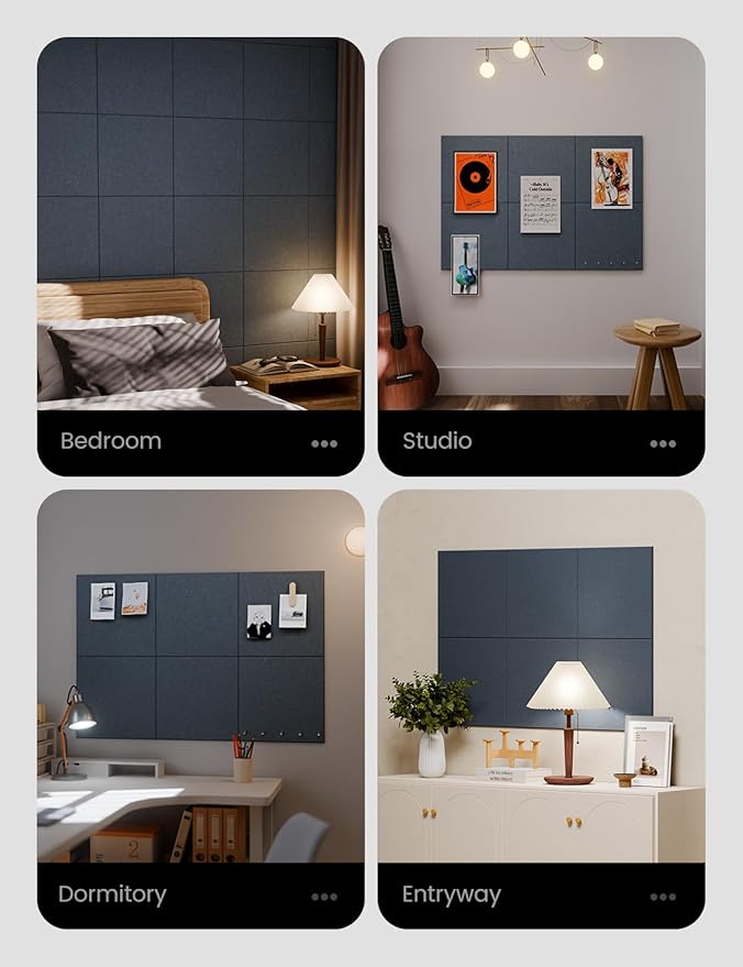 Large Felt Bulletin Board 36" x 24" Cork Board Alternative-6 Pack with 40 Safe Removable Adhesive Tabs, Cork Boards for Walls for Home Office Classroom Pin Board - Deep Charcoal Blue