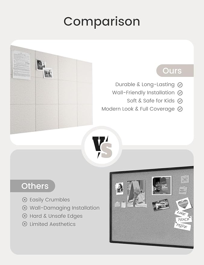 Bumusty Large Cork Board 47"x35" Alternative - 12 Pack Felt Wall Tiles with 70 Safe Removable Adhesive Tabs, 30 Pushpins, Cork Boards for Walls Pin Board Bulletin Board Office Decor (Oatmeal)