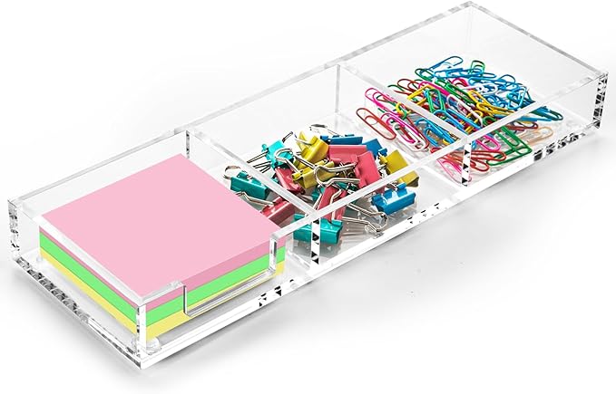 WORHE Sticky Note Holder 3 In 1 Clear Acrylic Self-Stick Memo Pads Holders Desk Organizer for School Office Home, Post Pop Notes Dispenser for 3"X3" Note Pads (BQ211)