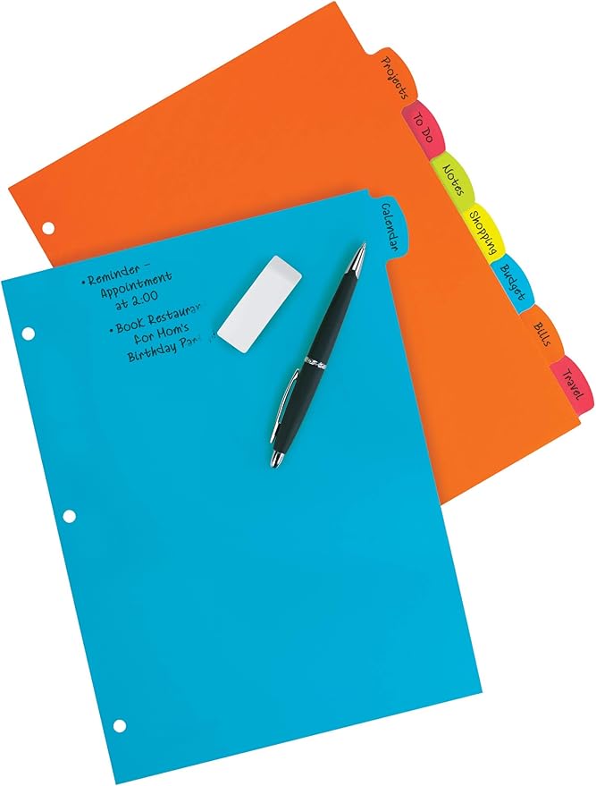 Avery Big Tab Write & Erase Durable Plastic Dividers for 3 Ring Binders, 8-Tab Set, Bright Multicolor, 1 Set (16130)
