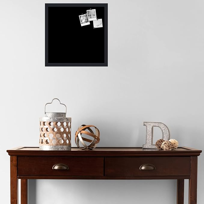 PinPix 17x17 Inch Cork Bulletin Board. This Decorative Framed Pin Board Comes with Solid Black Design and a Satin Black Frame. Ideal for Home Office Decor or Message Board (PinPix-622)