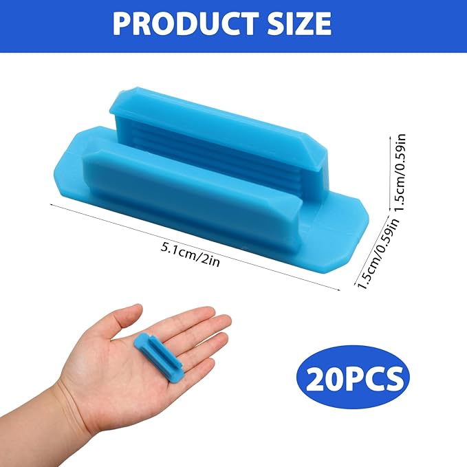 20Pcs Pencil Holder for Desk, Adhesive Pen Holder with Extra Sticky Tape, Silicone Marker Clip for Classroom Clipboard Wall Office Accessories, Teacher Supplies (Blue)