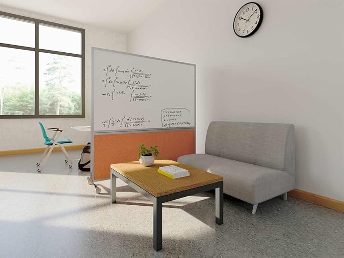 DivideWrite Mobile Whiteboard | Double Sided Dry Erase Board | Portable Office Cubicle Partition | Display for Classrooms, Conference Rooms, Meeting Areas and More | Cloud Gray 6' Wide X 6' Tall