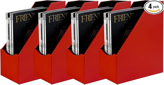 UnionBasic Magazine File Holder - Office Leatherette Desktop Document File Folder Journals Organizer Racks, Red, Set of 4