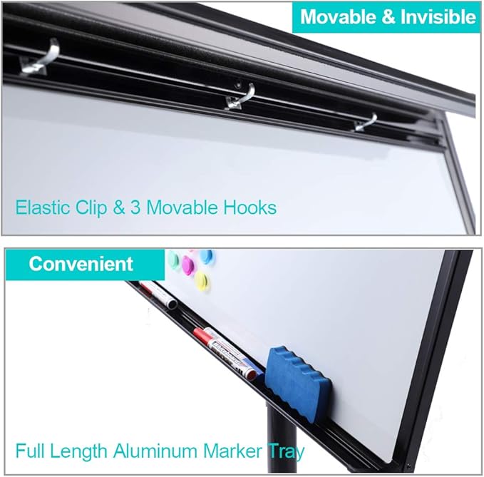 40 X 28 Inch Mobile Magnetic Whiteboard, Height Adjustable Dry Erase Board Easel on Rolling Stand with Flipchart Easel Pad, Magnets & Eraser, Black