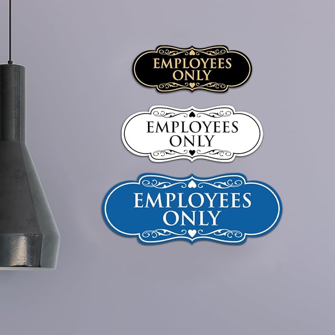 Designer EMPLOYEES ONLY Sign | Easy Installation | Office or Business Signs | Workplace Safety - Black/Silver - Small (10 Pack)