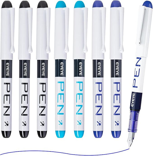 EYEYE Disposable Fountain Pens, 8 Pack 3 Colors Fine Point Pens Stainless Steel Nib, Fountain Pens Smooth Writing for Journaling, Drafting, Sketching, Doodling & Office Supplies