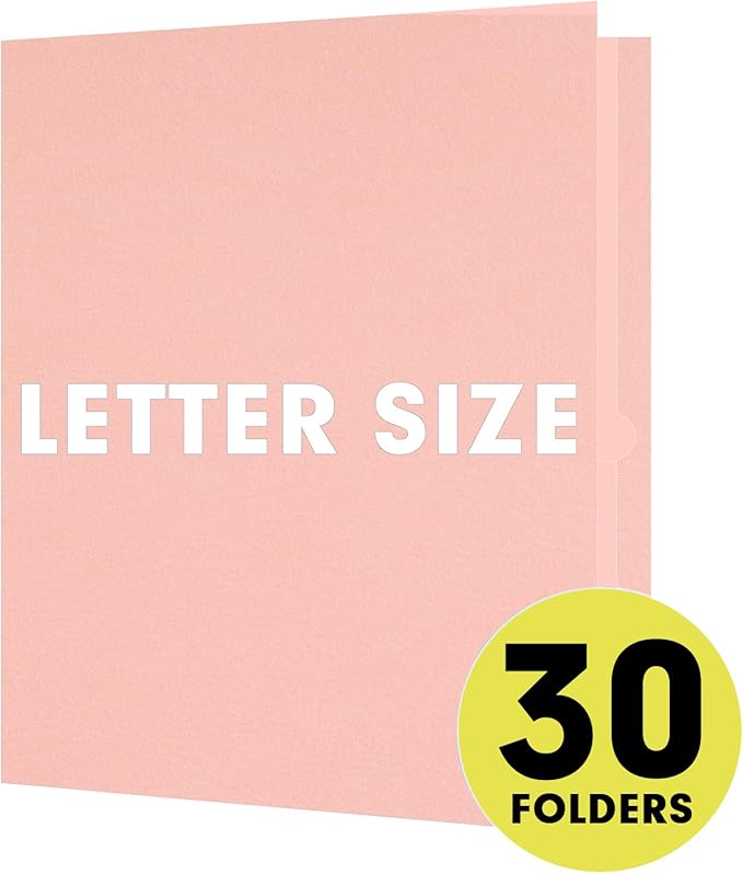 Two Pocket Folders, RAZCC 30 Pack File Folders with Pockets Fit Letter Size Paper, Thick Paper File Folder for School Office Business Home (Pink)