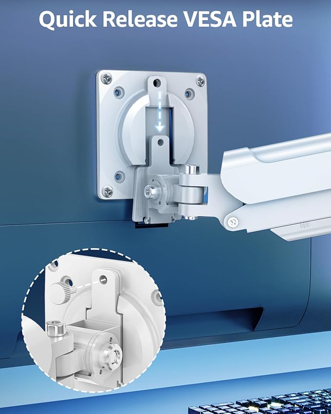 Single Monitor Mount for 32 27 24 22 inch Screen, Gas Spring Arm Holds 4.4-22 lbs, Monitor Desk Mount, Gaming & Home Office Use, VESA 75x75mm & 100x100mm, Freelift Pro White