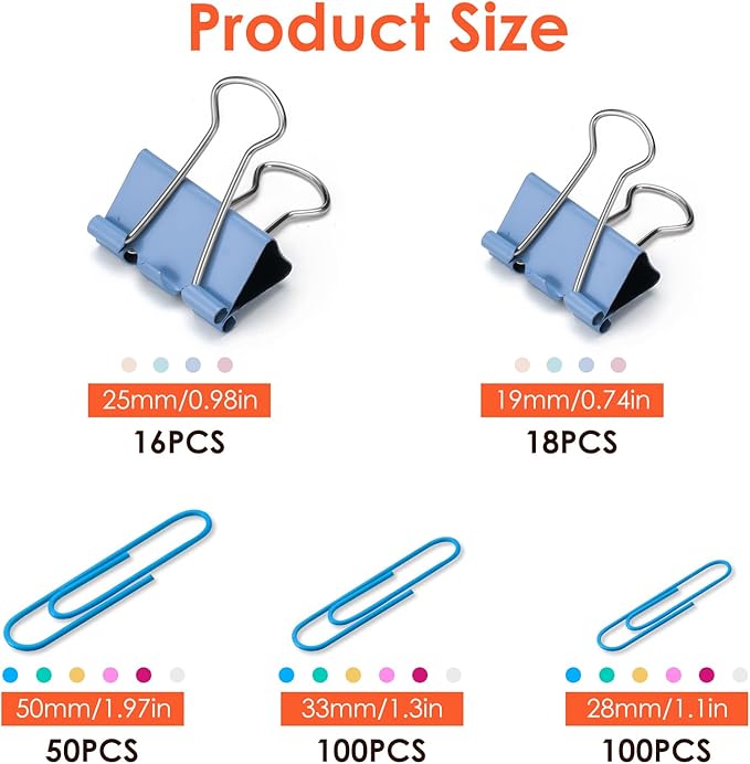 284 PCS Office Clips Set Small Medium Large Binder Clips and Paper Clips Colored Assorted Sizes for Home, School and Office Supplies
