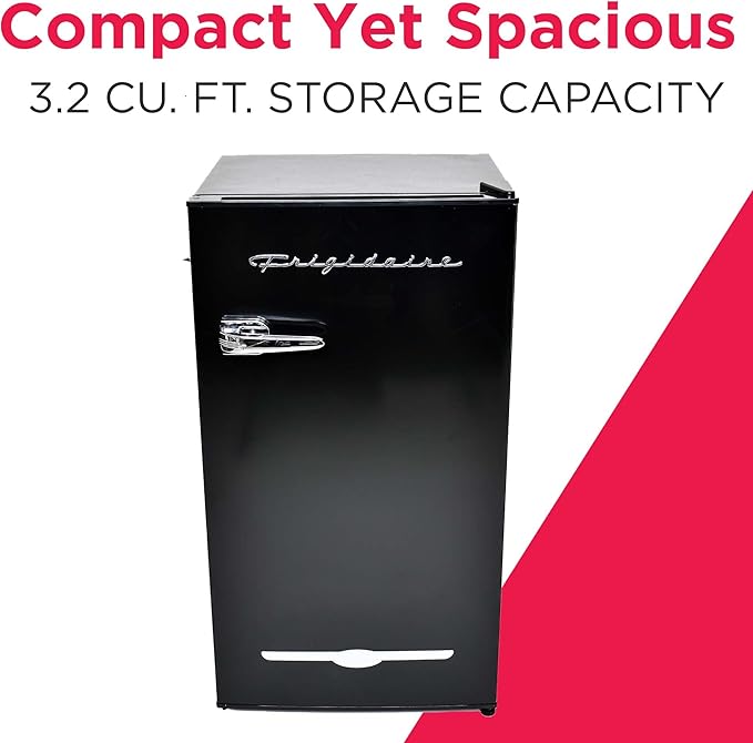 FRIGIDAIRE EFR376-BLACK 3.1 Cu Ft Black Retro Bar Fridge with Side Bottle Opener
